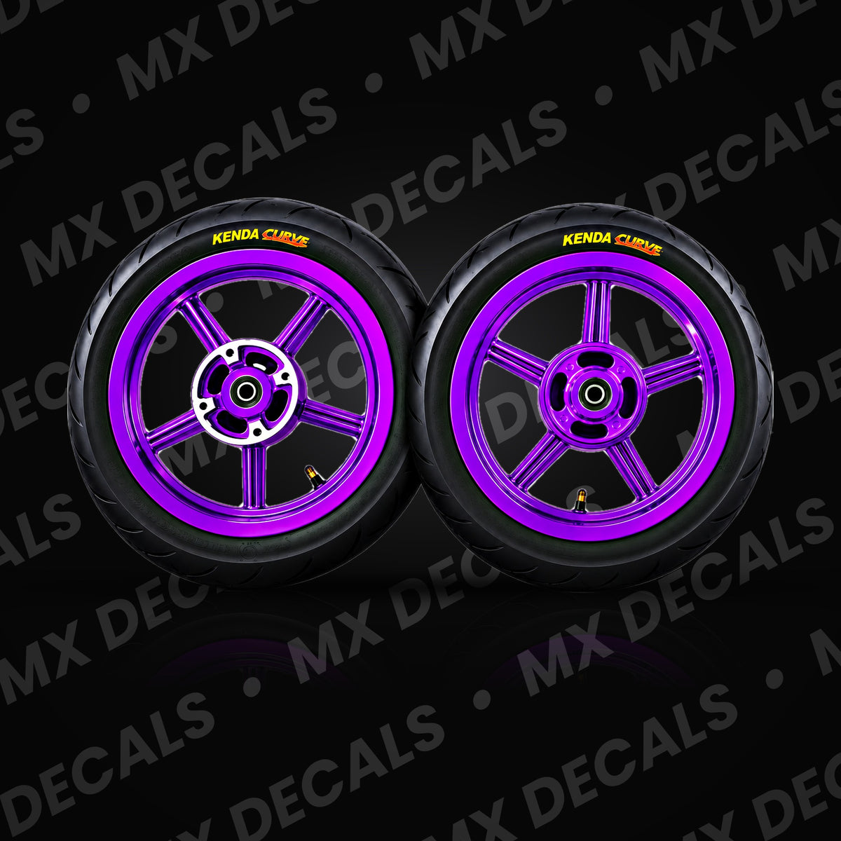 Purple 12 inch Kenda Curve supermoto wheelset